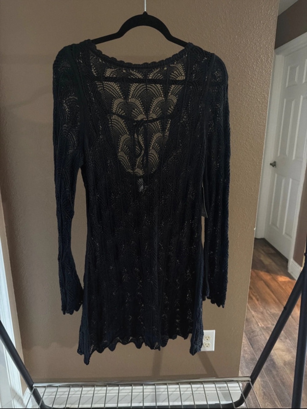 wild fable Black Crochet Long-Sleeve Dress